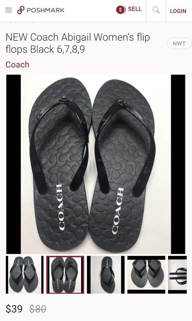 coach abbigail flip flops black