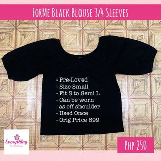ForMe Black 3/4 Sleeves Top Blouse Off Shoulder