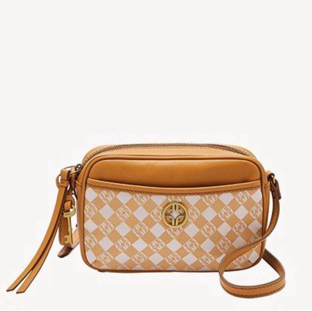Fossil Brennon Camera Crossbody in White/Tan, Luxury, Bags & Wallets on