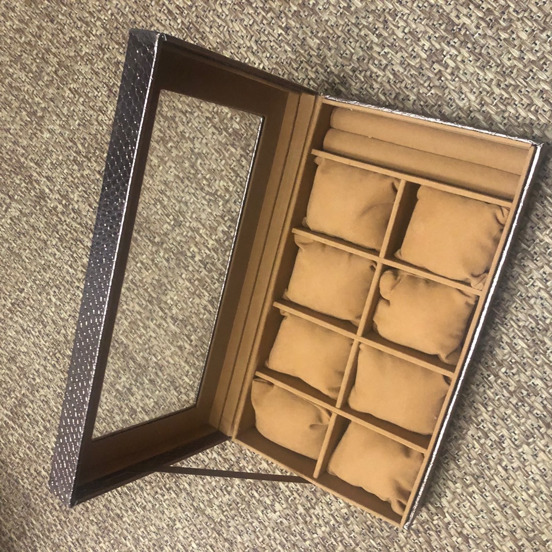 GLASS WATCH DISPLAY CASE STORAGE Bronze faux leather, Furniture