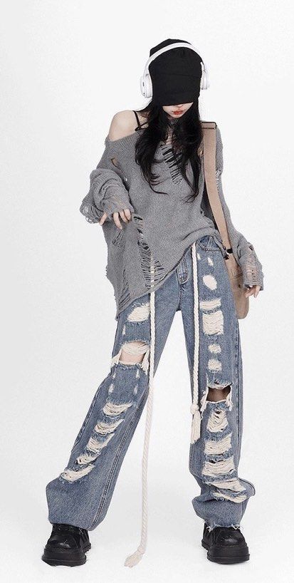 Grey ripped sweater