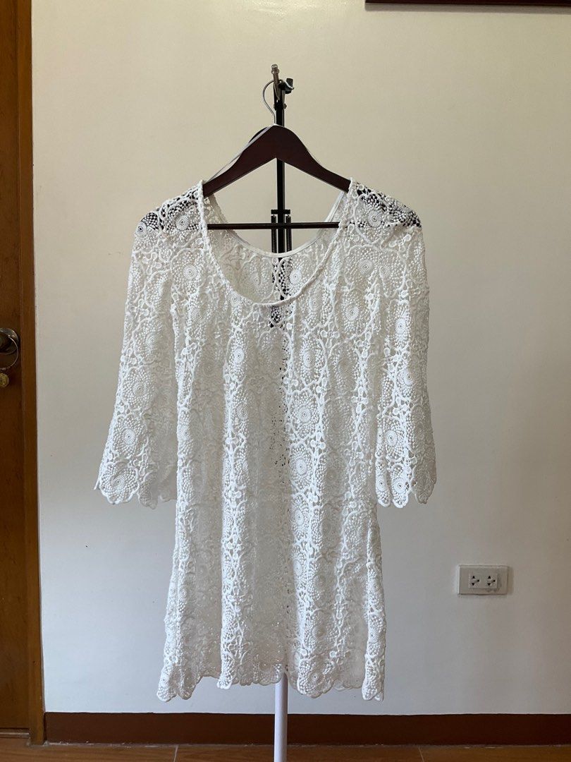 H M White See through lace dress Women s Fashion Dresses