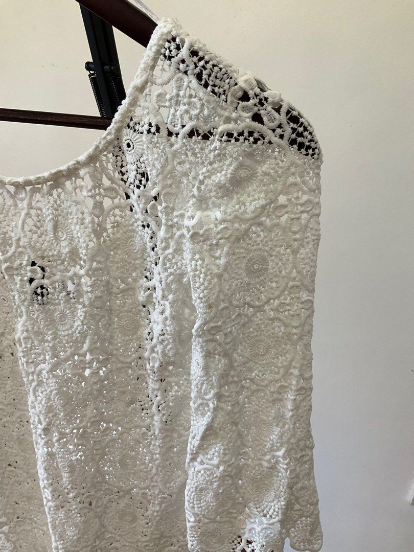 H M White See through lace dress Women s Fashion Dresses