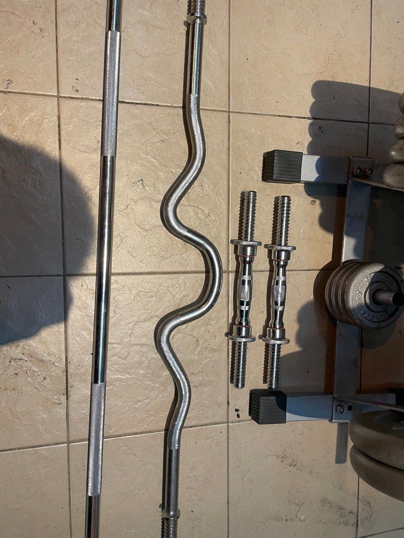 Home gym standard barbell ez easy curl bar dumbbell handles set gym package 131.5kg maxx fitness