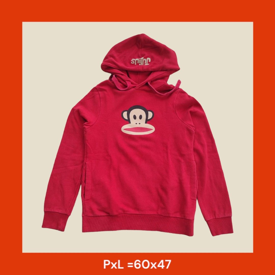 Hoodie Pullover Merah Paul Frank Monkey, Fesyen Pria, Pakaian