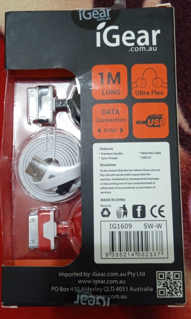 Igear 3pk charge and date cable 1 mtr (Category: Chargers & Cables) located in Imus. Submitted by dahdahlicious (Listing ID 1204917968, Image 2). Description: 3 pcs NEW for iphone 3/4/4s and iPad bought from new zealand.