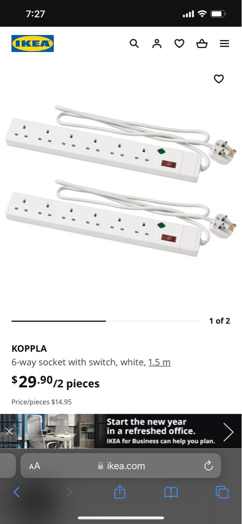 IKEA Extension Socket 6 way NEW, TV & Home Appliances, Other Home