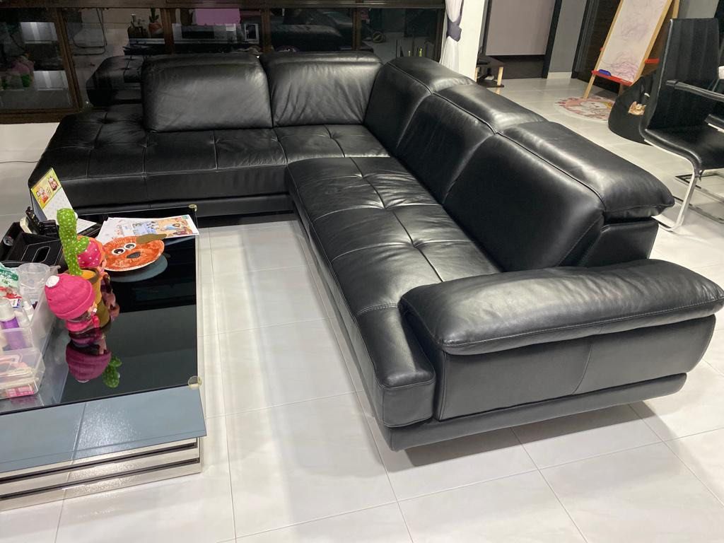 Large L Shape Full Leather Sofa With Adjustable Headrest, Furniture & Home  Living, Furniture, Sofas On Carousell