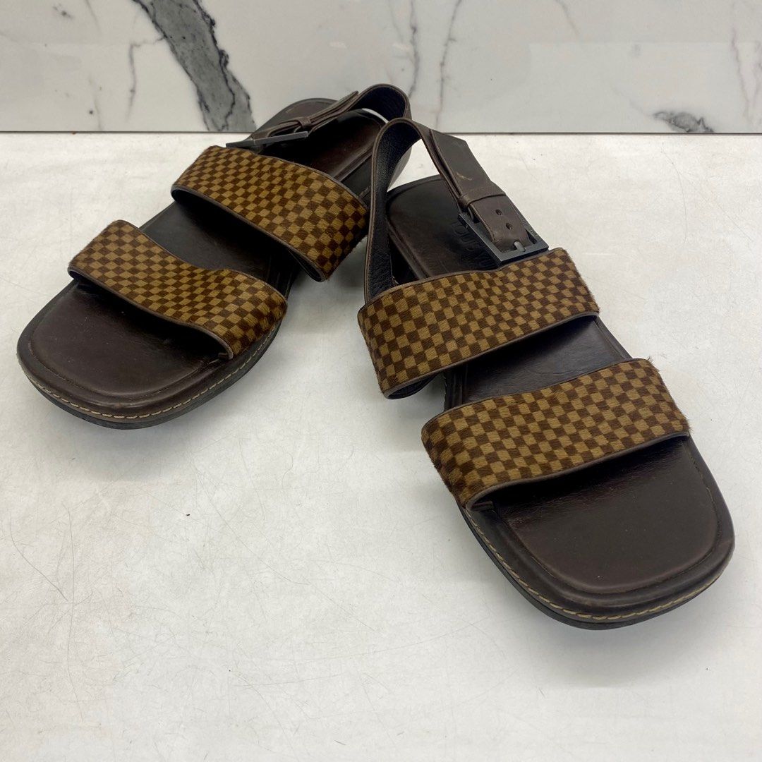 Louis Vuitton Pony Hair Damier Slide Sandals 38