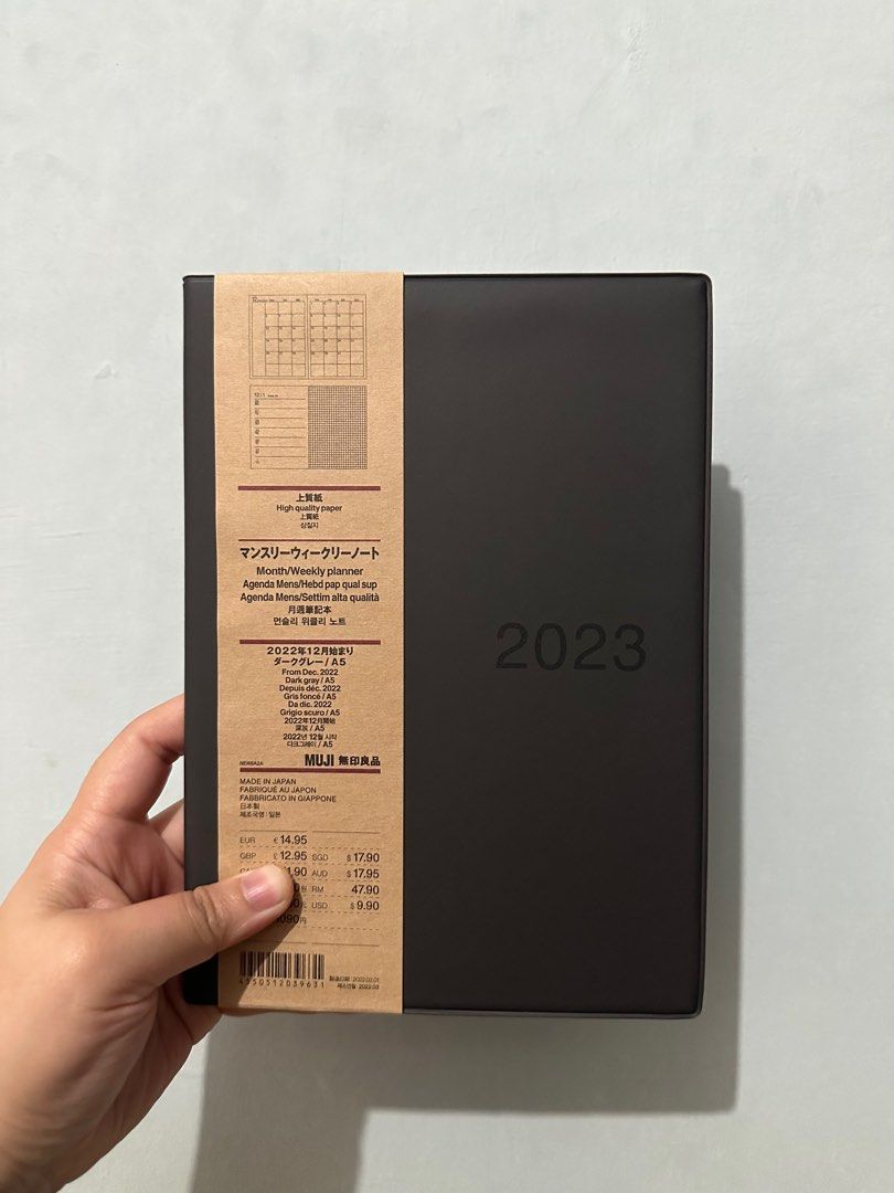 Muji Planner 2023 Monthly/Weekly Planner A5 size Dark Gray, Hobbies
