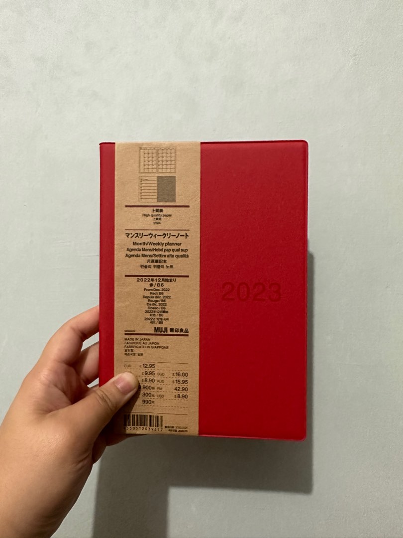 Muji Planner 2023 Monthly/Weekly B6 size Red, Hobbies & Toys, Stationary & Craft, Stationery