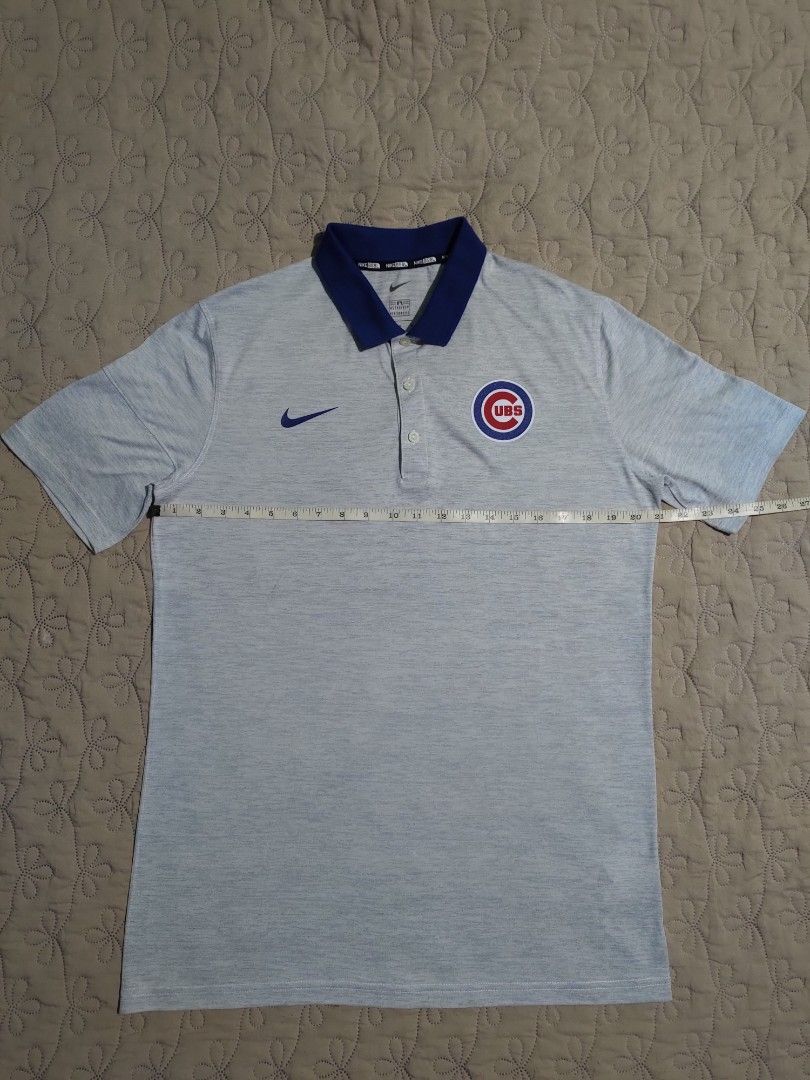 Chicago Cubs Baseball Collar Polo Shirt Blue Gray Mens Size S Majestic MLB  NEW