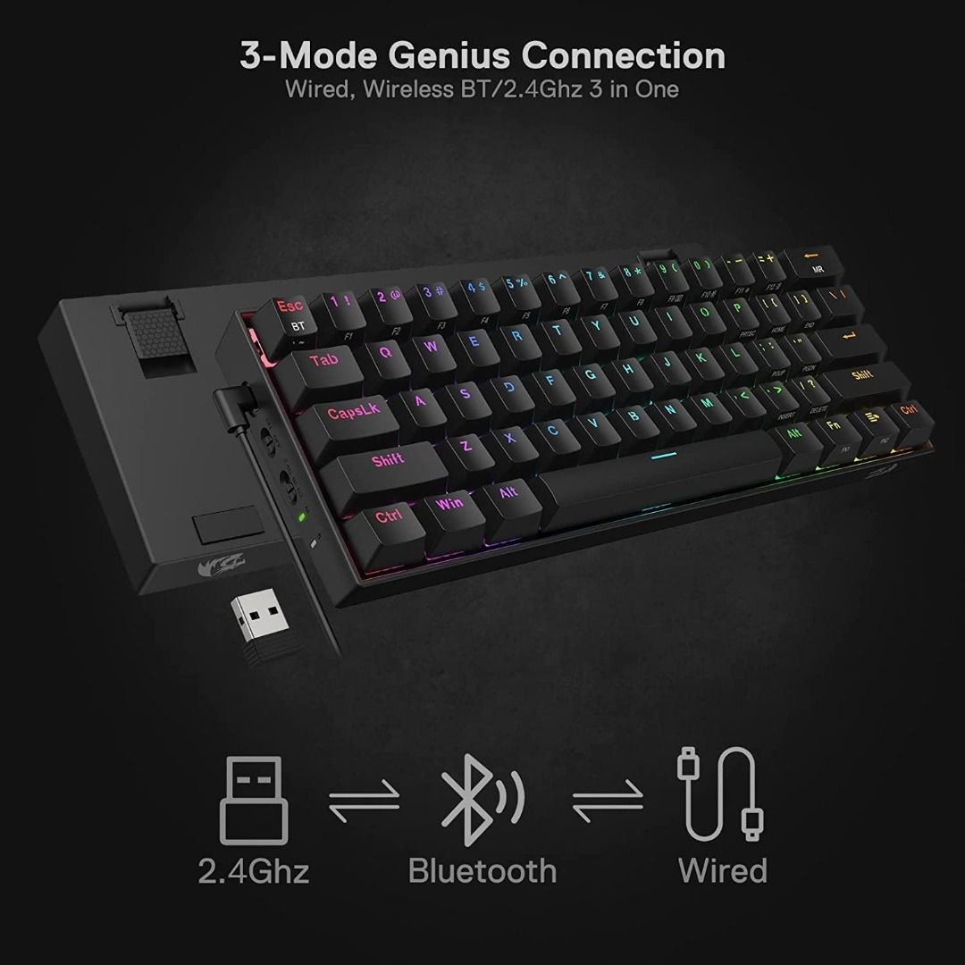 (No usb dongle receiver) Redragon K530 Pro Draconic 60 Wireless RGB Mechanical Keyboard