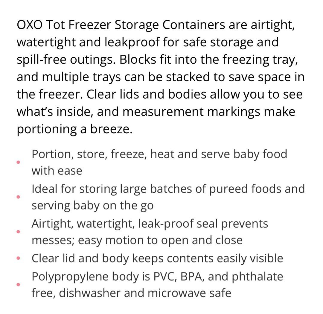 Oxo tot freezer storage containers, Babies & Kids, Nursing & Feeding