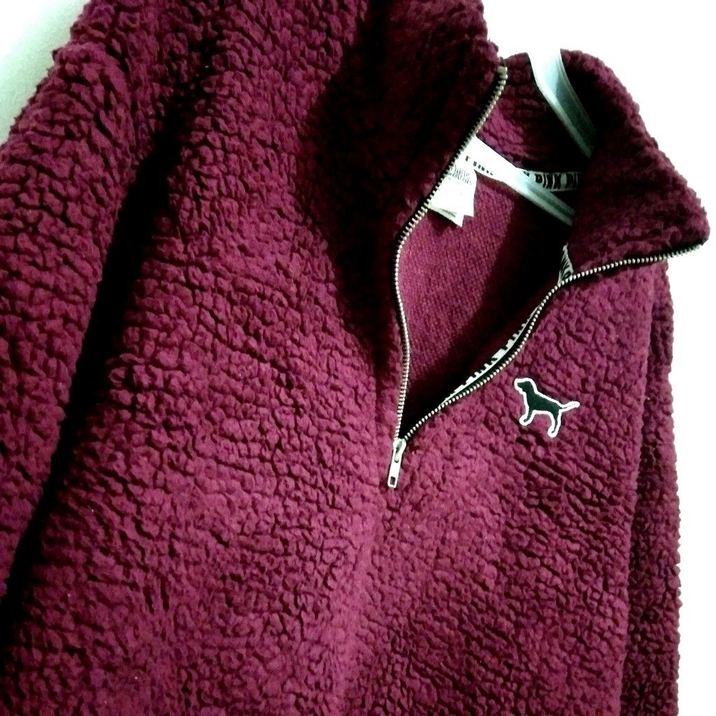 Victoria's secret pink sherpa boyfriend quarter zip pullover hot sale