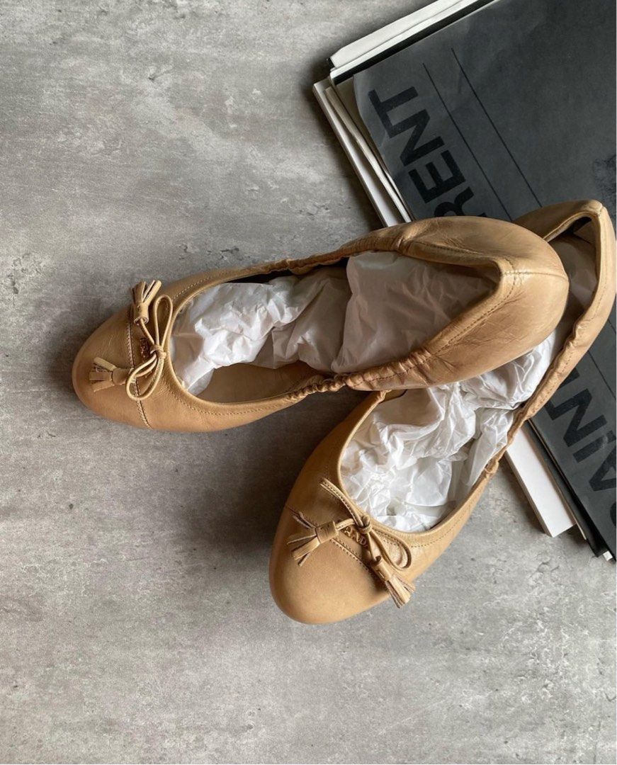 prada gold ballet flats