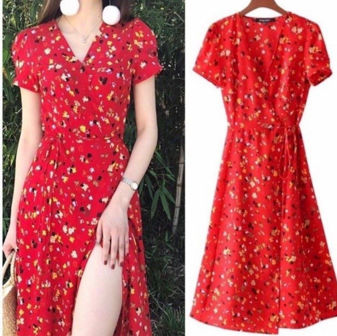 Wrapped Dress - Pink/Red Floral main image 1