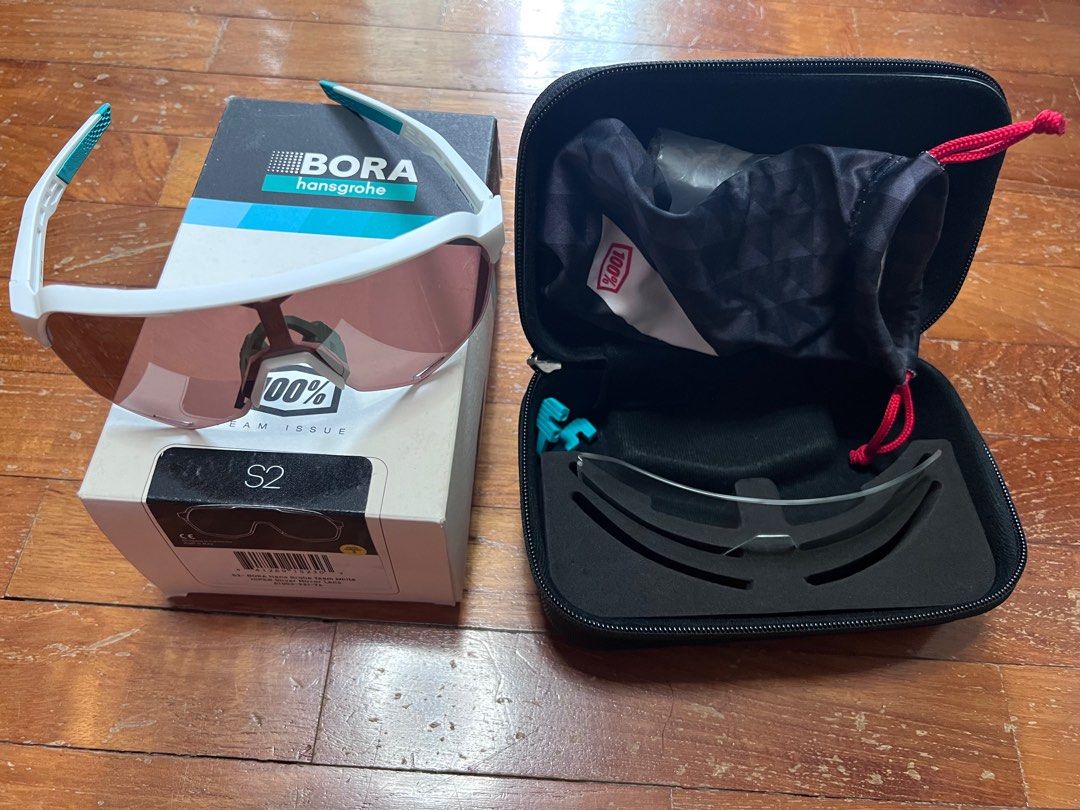 Ride 100% S2 Bora Hans Grohe Team Sunglasses (Category: Sunglasses & Eyewear) located in Singapore. Submitted by beepboop (Listing ID 1204856349, Image 1). Description: Authentic 100% S2 sunglasses in Bora Hans Grohe team colours Comes in original packaging, includes Hard case Microfibre cleaning bag Clear lens Choice of 2 nose pads Well taken care of - washed and dried after each ride. Condition 9/10.