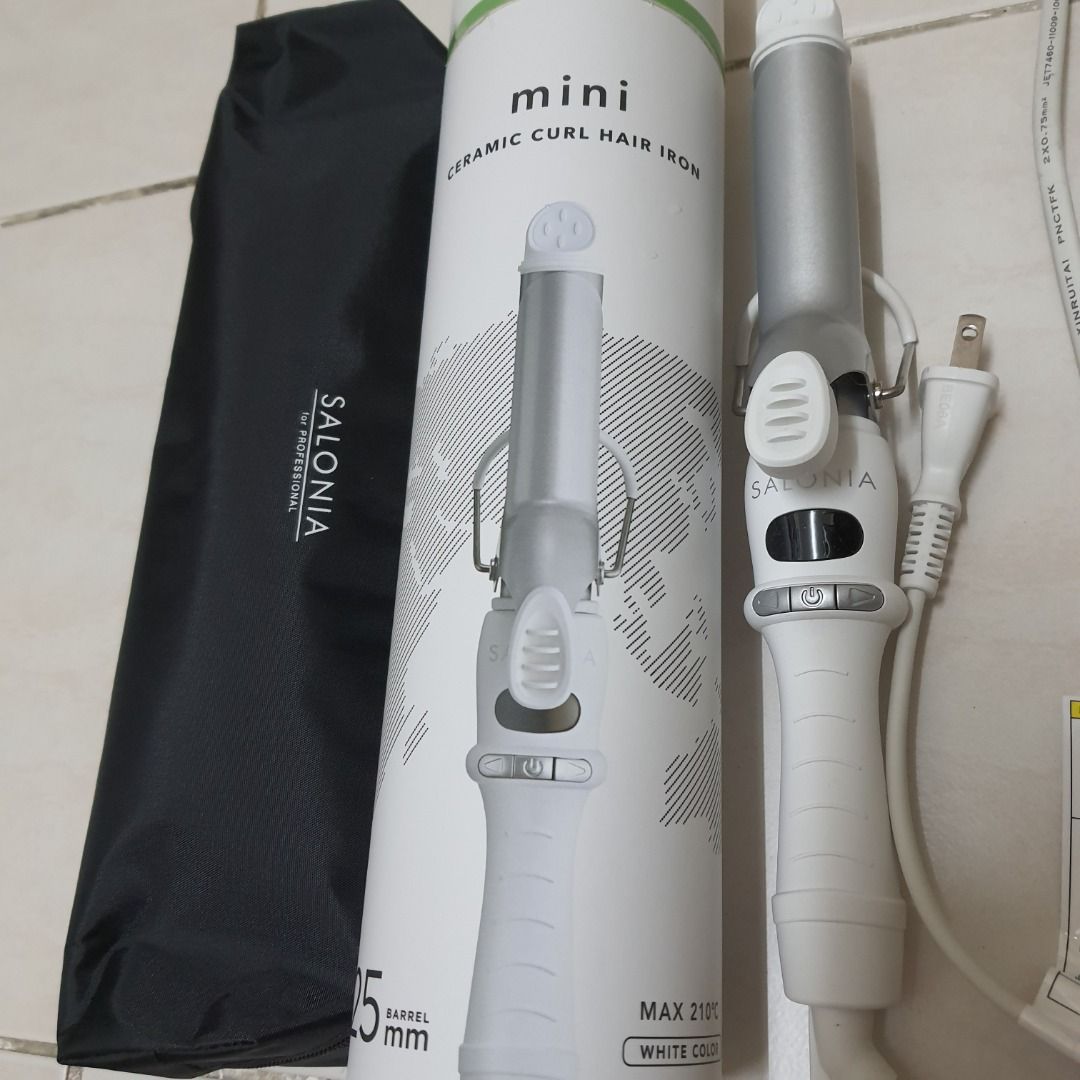 SALONIA Mini Ceramic Curling Iron 25mm Overseas Compatible Heat Resistant Pouch Included
