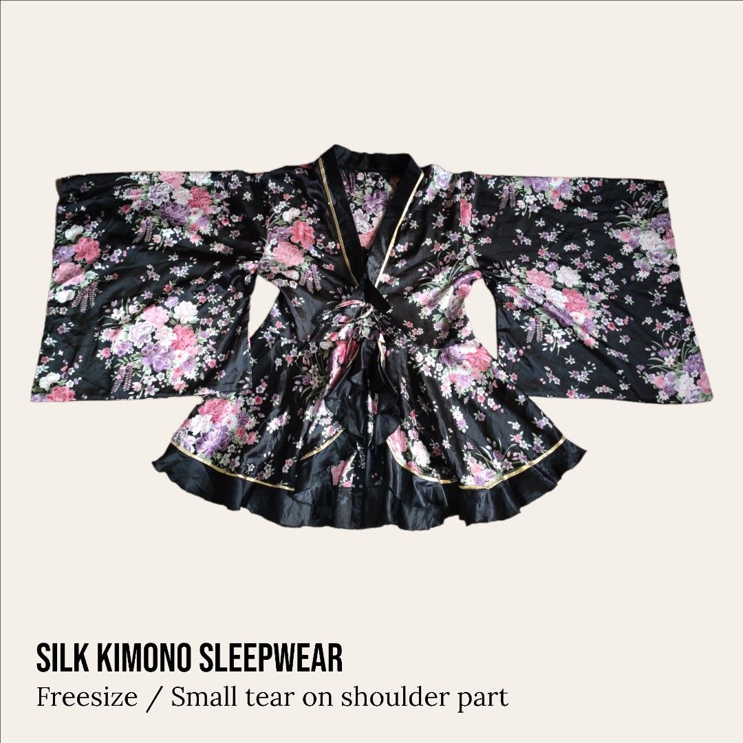 Silk Kimono Sleepwear, Women's Fashion, Coats, Jackets and Outerwear on Carousell