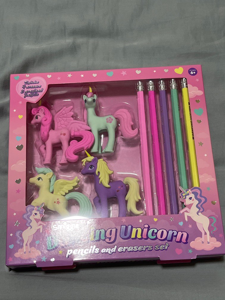 smiggle dancing unicorn pencils and erasers, Hobbies & Toys, Stationery