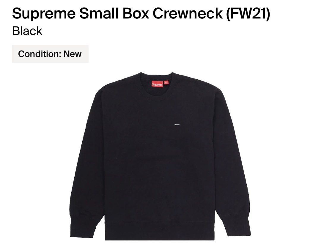 Supreme FW21 Small box crewneck, 男裝, 上身及套裝, 衛衣- Carousell