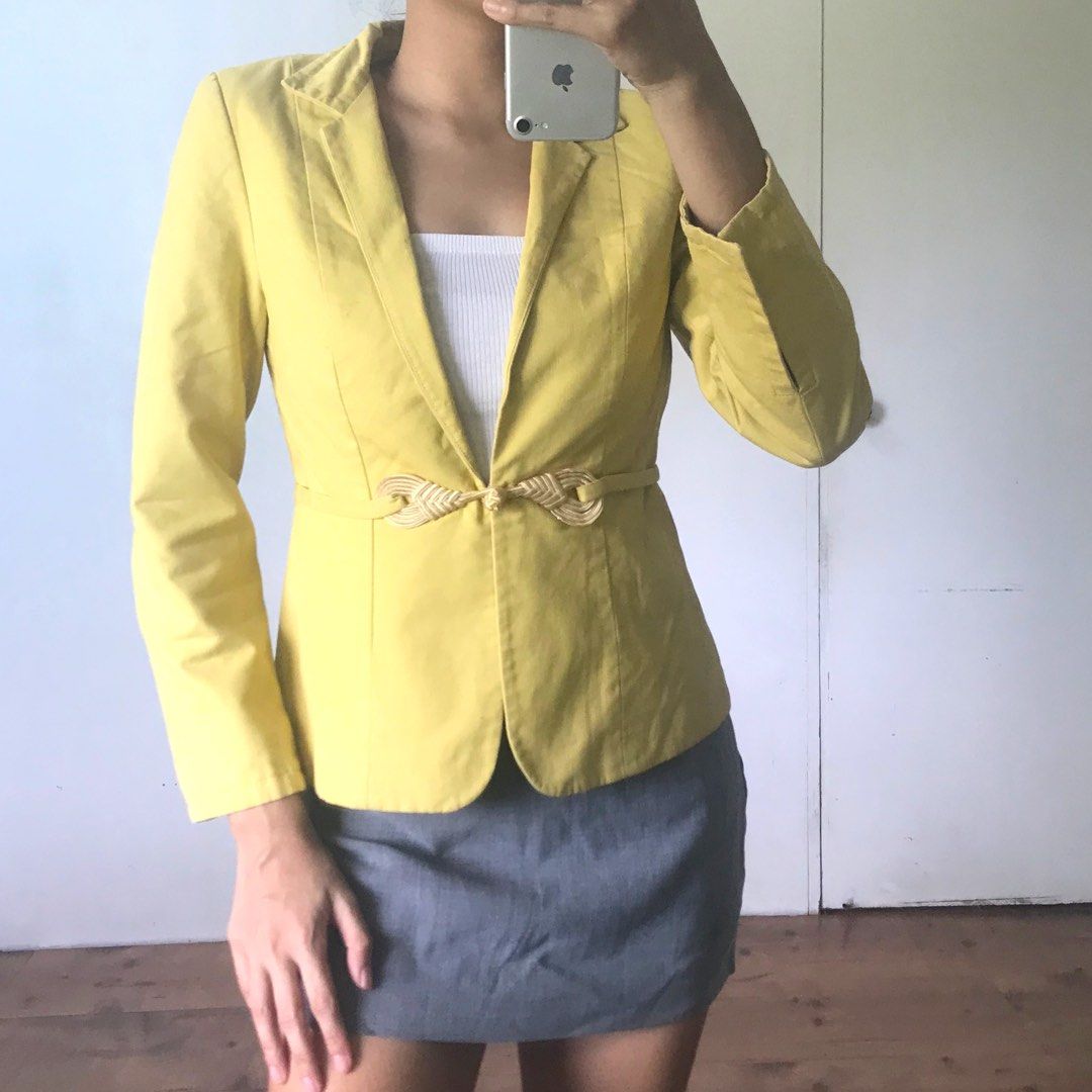 The Black Shop Muted Mustard Yellow Oriental Structured Blazer, Women's