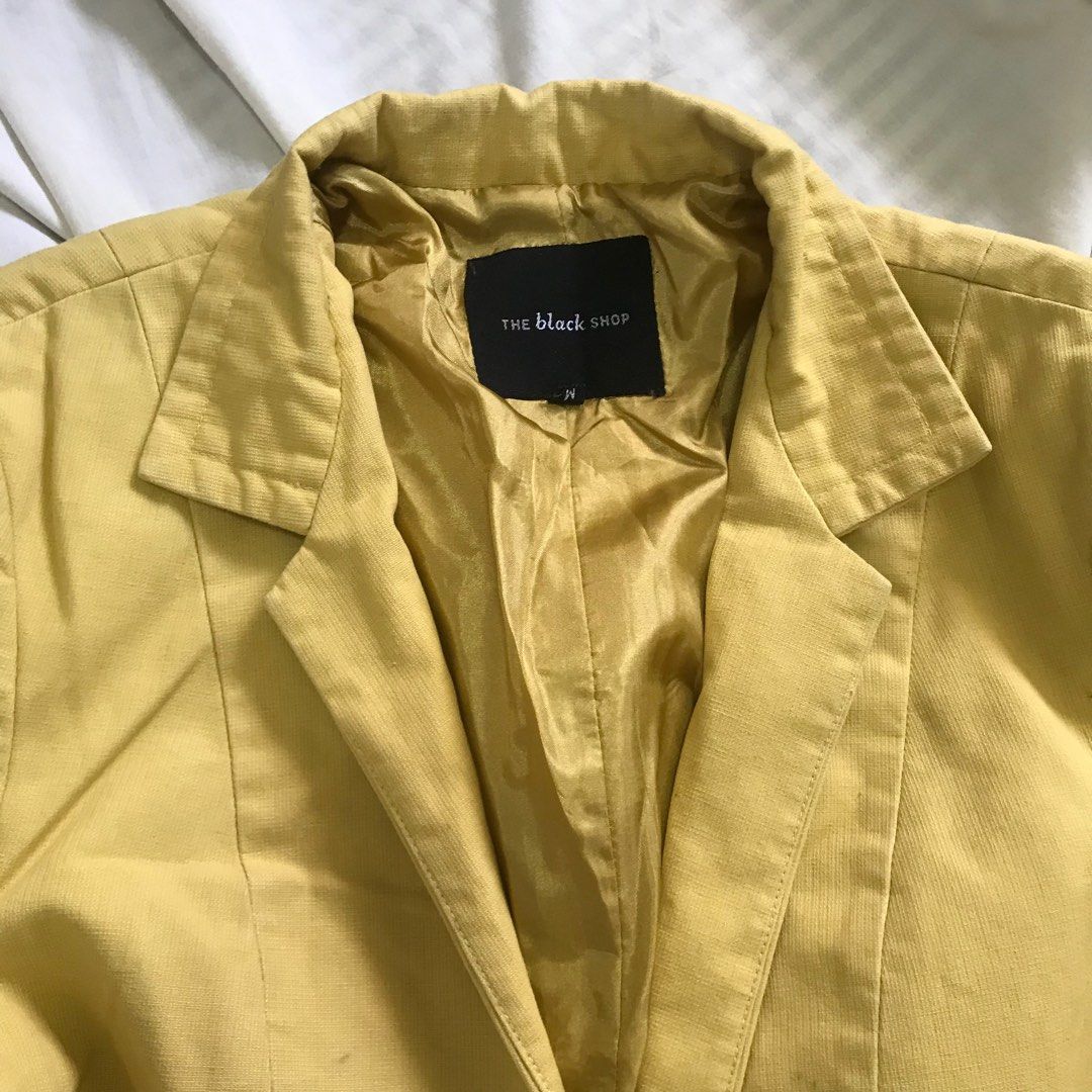 The Black Shop Muted Mustard Yellow Oriental Structured Blazer, Women's