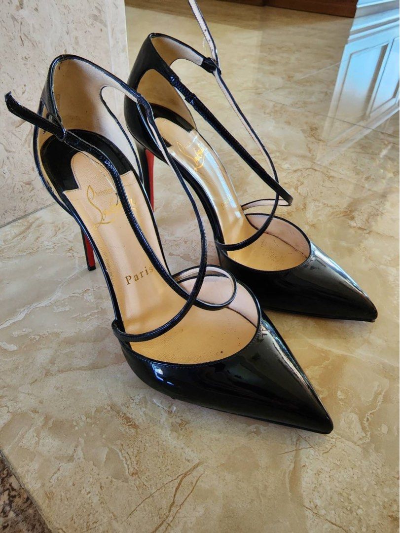 Used Authentic CHRISTIAN LOUBOUTIN Patent Cross Blake 100 Pumps