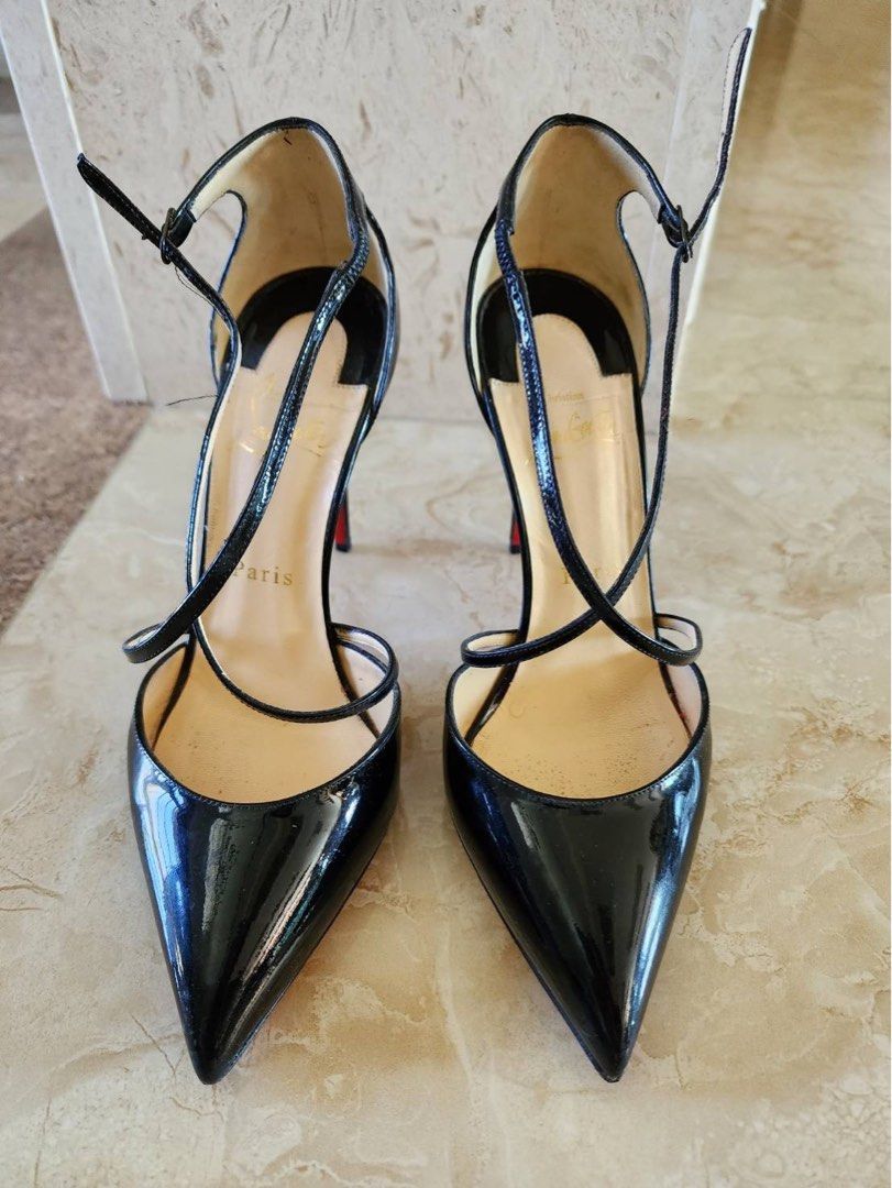 Used Authentic CHRISTIAN LOUBOUTIN Patent Cross Blake 100 Pumps