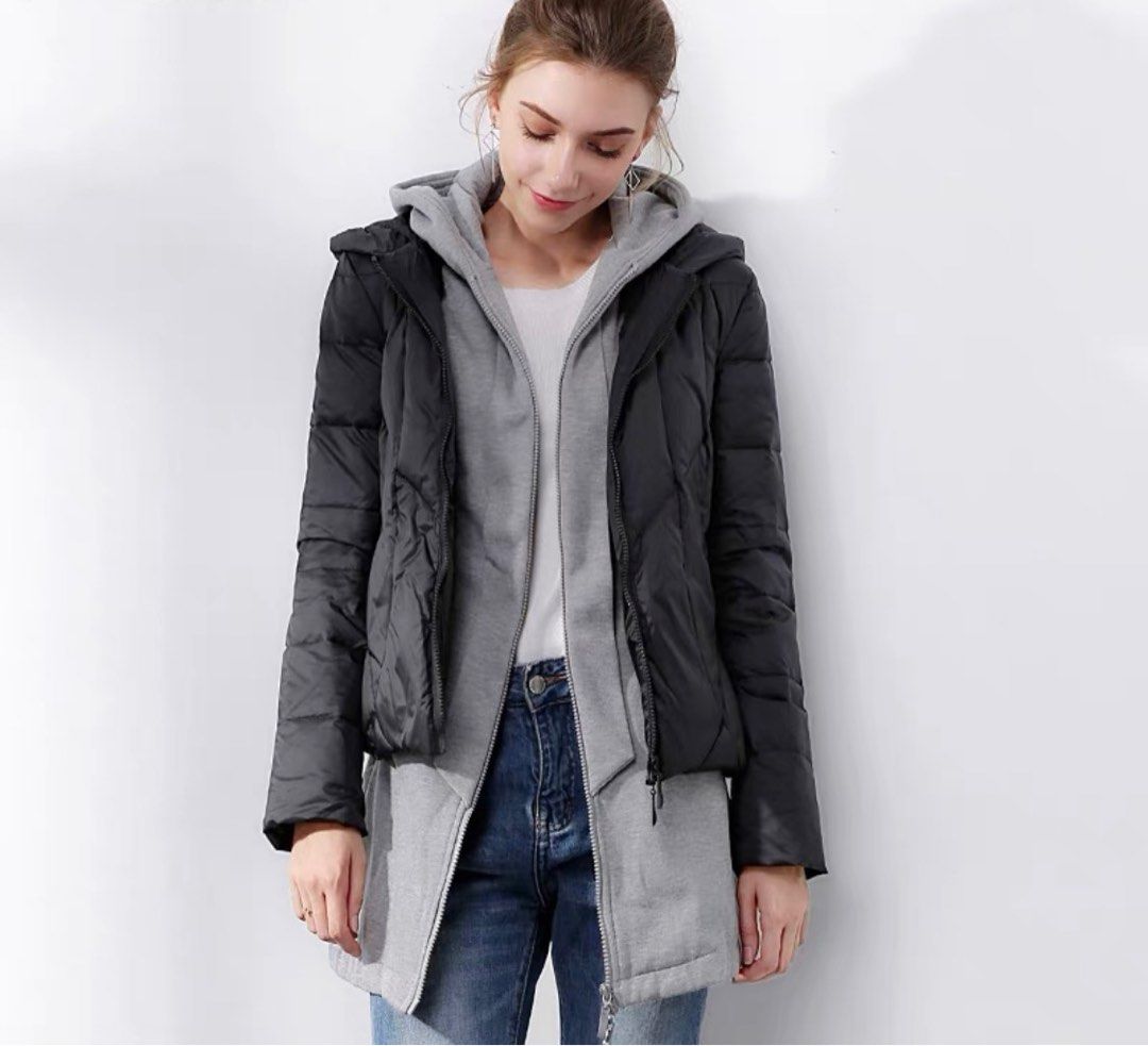 Versatile Functional Down Jacket (Category: Coats, Jackets and Outerwear) located in Singapore. Submitted by opalrainbow (Listing ID 1204973573, Image 1). Description: Nylon Down jacket (black)+Cotton singlet (grey) Multi ways to wear and match outfits Served well in Winter weather Used once for recent Europe trip, selling to optimise storage space.