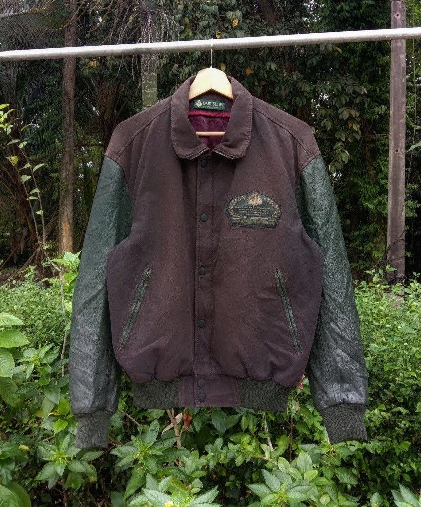 Vintage Pair Slope Leather Sleeve Bomber Jacket, Men