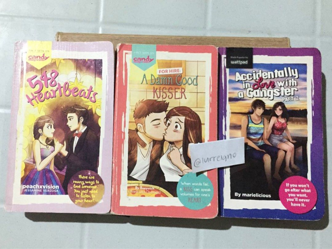 Wattpad books for sale (Category: Storybooks) located in Taguig. Submitted by lurreigno (Listing ID 1204966495, Image 1). Description: 🤎 3 for ₱170 🤎 ₱70 each - A damn good kisser by beeyotch - 548 heartbeats by peachxvision - accidentally in love with a gangster by marielicious .