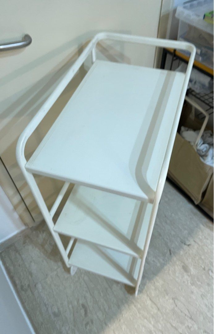 White metal shelves three layers with wheels, Furniture & Home Living