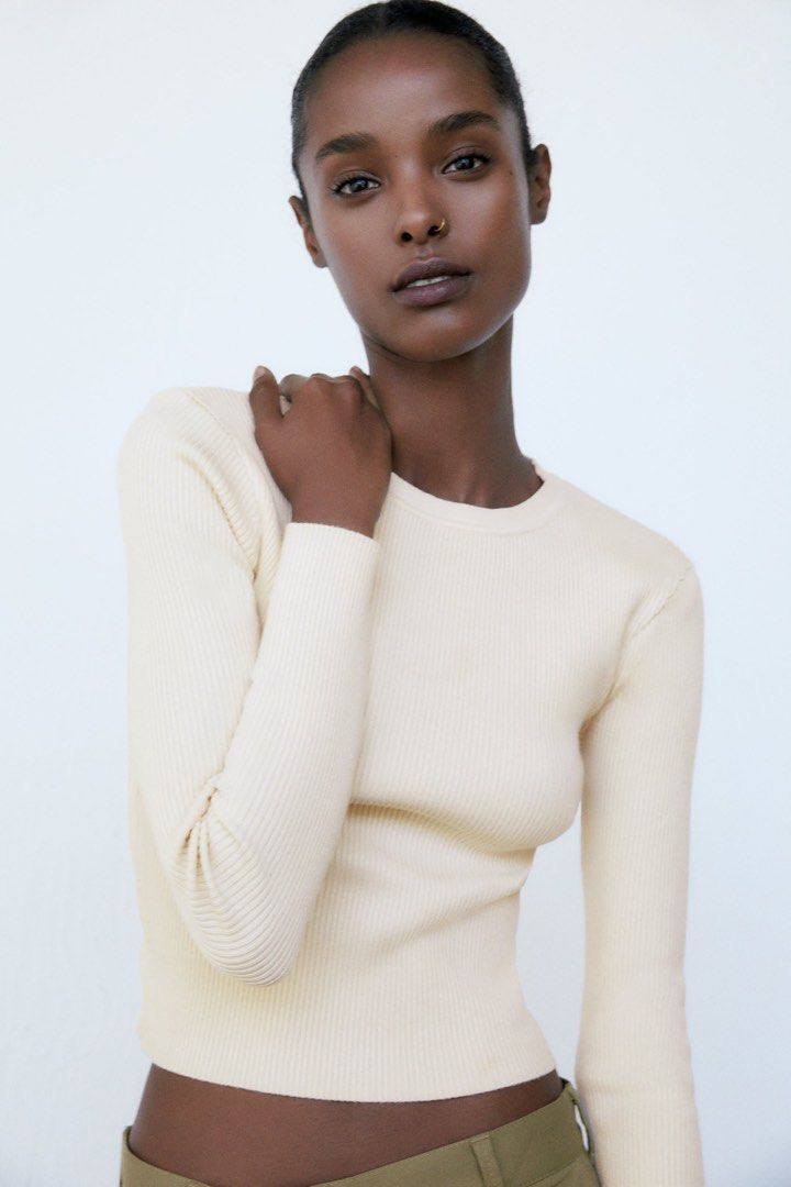 Zara knit sweater with shoulder hotsell pads