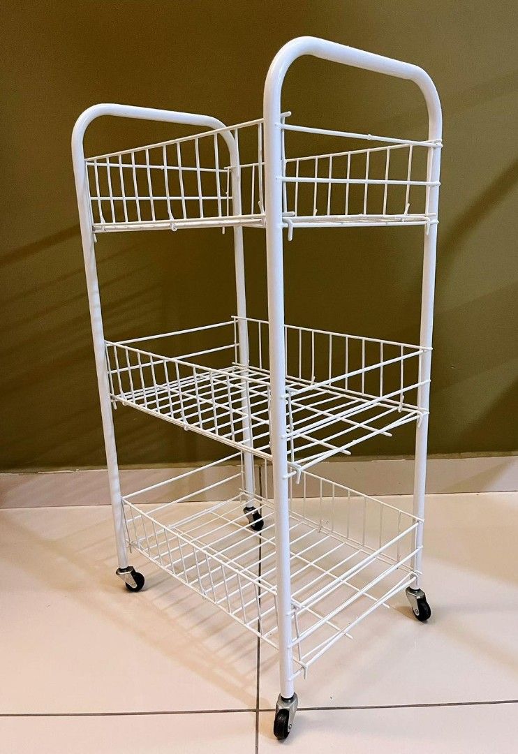 3 tier wire storage cart, Furniture & Home Living, Furniture, Shelves, & Racks on Carousell