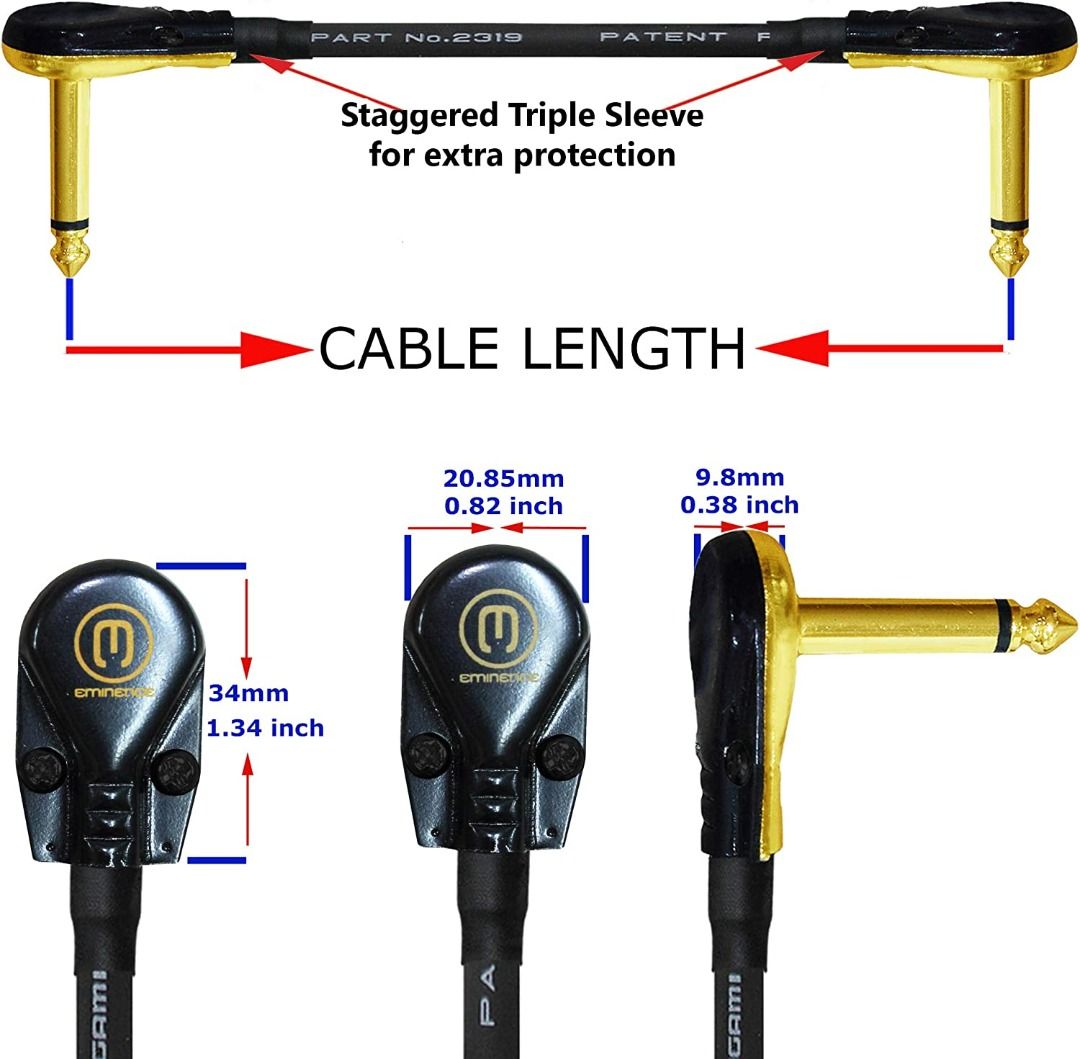 Audio / Video Cable Assembly, 6.35mm (1/4) Mono Jack Plug, 6.35mm (1/4)  Mono Jack Plug, 9.8 ft