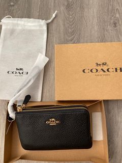 COACH Wristlet Double Corner Zip Brown/Black Signature Coated Canvas F87591  $95