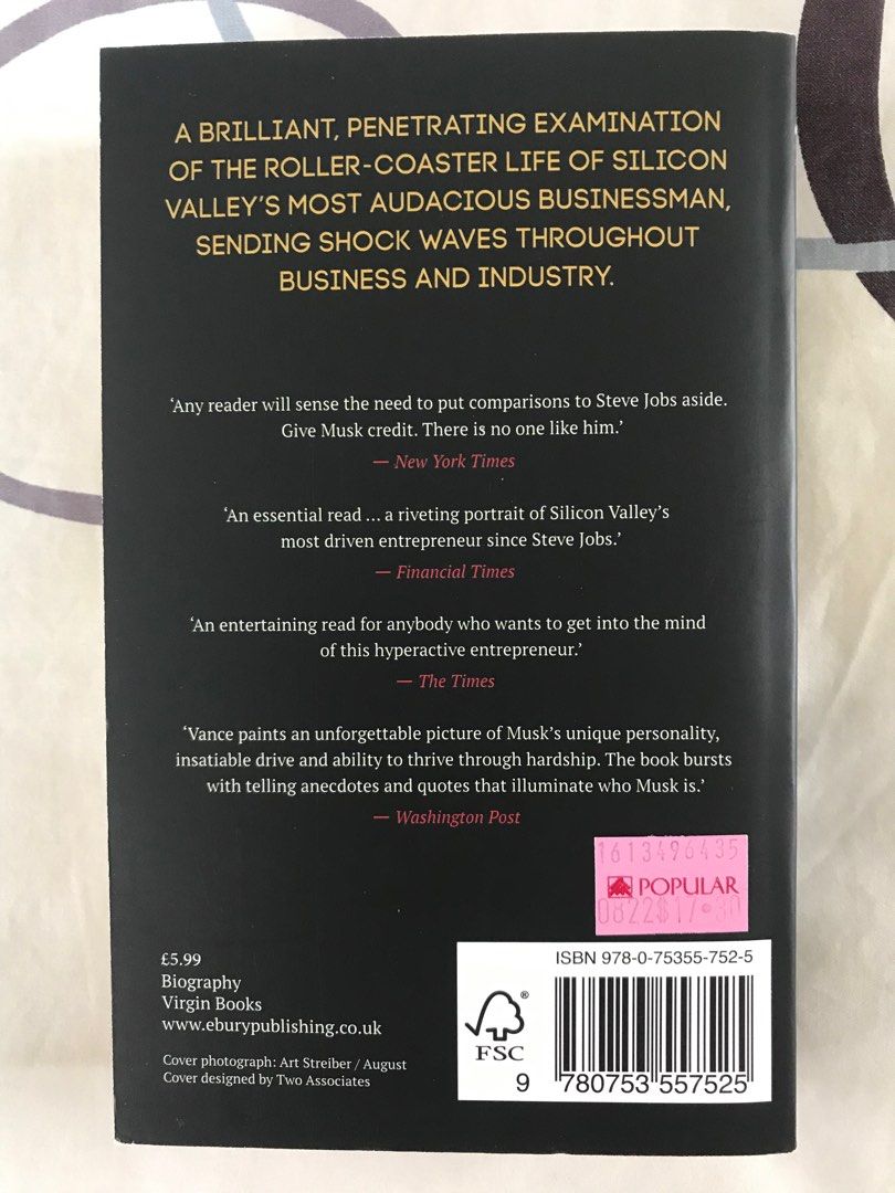 Brand New : Elon Musk : how one tech billionaire plans to save the world by  Ashlee Vance, Hobbies & Toys, Books & Magazines, Fiction & Non-Fiction on  Carousell