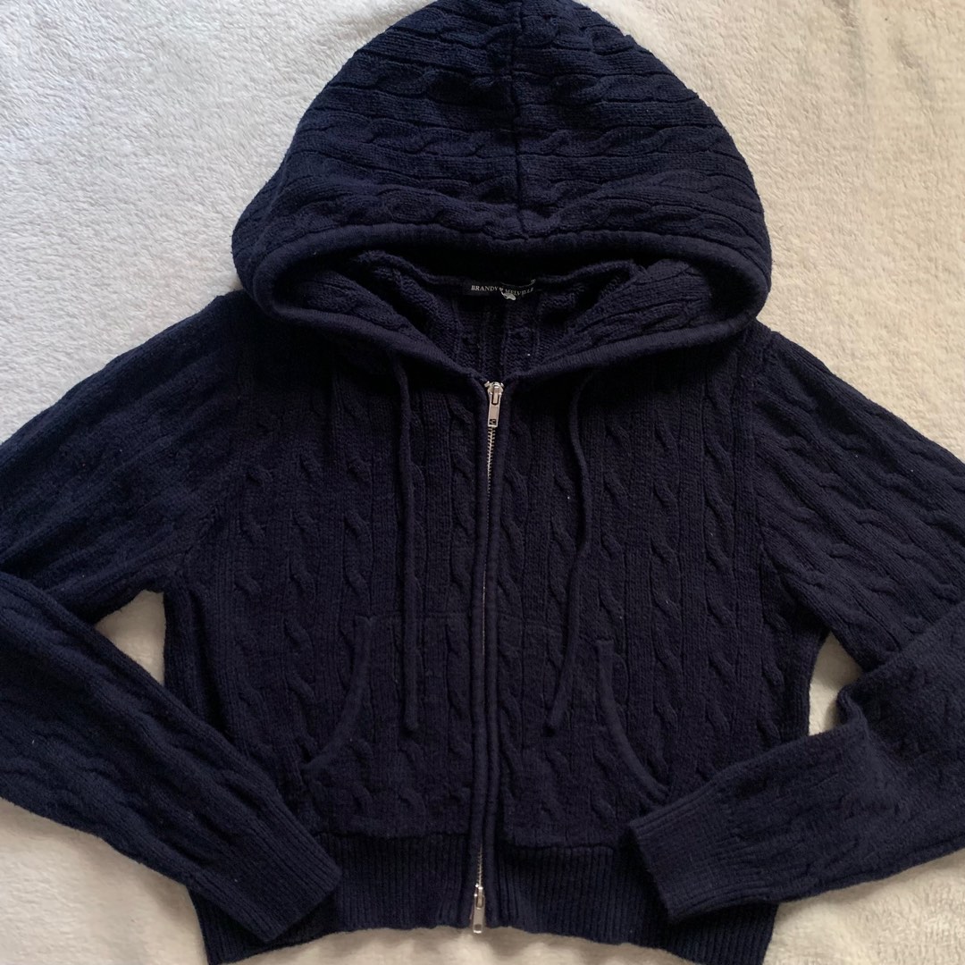 Brandy Melville Crystal Cable Knit in Navy Blue, Women's Fashion, Coats, Jackets and Outerwear