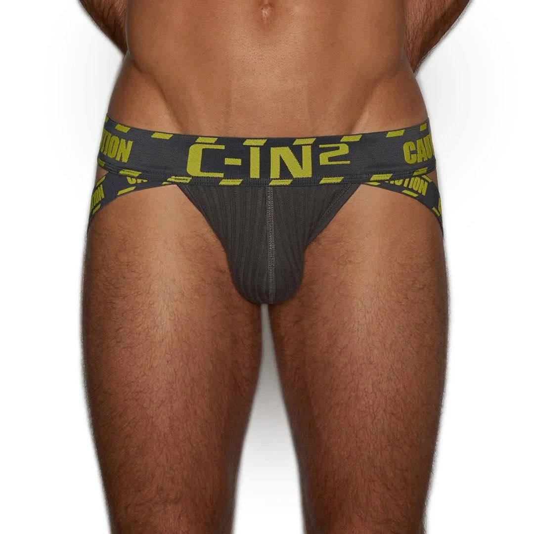 C-IN2 men yellow Caution cotton stretch low rise brief underwear size S M
