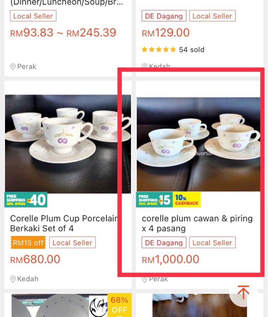 Corelle Corningware Plum Cup & Saucer (Category: Dinnerware & Cutlery) located in Kuala Lumpur. Submitted by bubududuo (Listing ID 1205118024, Image 3). Description: Discontinued Authentic Corelle Plum Cup & Saucer Hi! I’m selling this cup & saucer as I’m not using at all. My family just use normal mug. Been in the display cabinet for 2 months and decided to sell it. Market price range for the whole 4 set is RM1,000 as you can see from the pictur