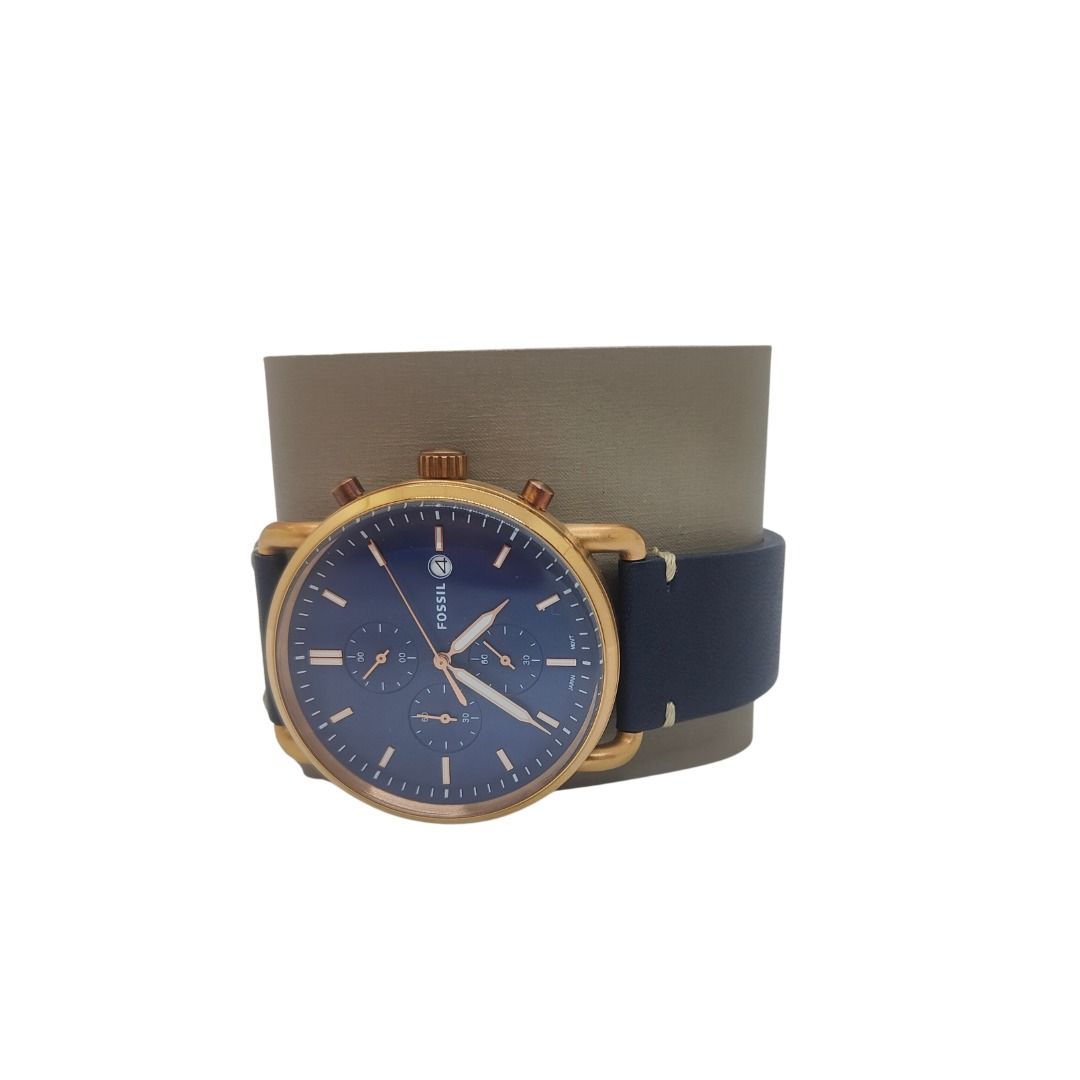 Fossil Men s The Commuter Chronograph Navy Leather Watch FS5404