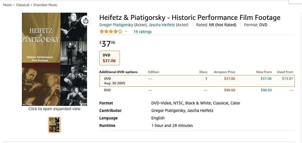 Heifetz & Piatigorsky - Historic Performance Film Footage, 興趣及