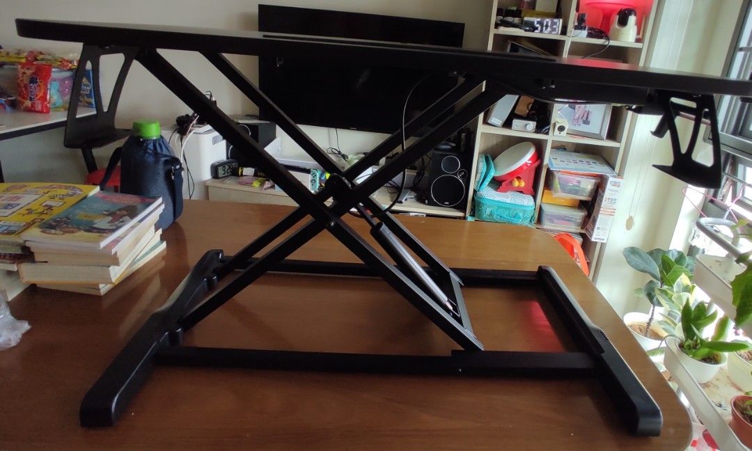 Height adjustable table. (Category: Tables & Sets) located in Singapore. Submitted by lawrencechia (Listing ID 1205139892, Image 2). Description: Small table to place on another table to set monitor on it to use for computer. there is a small keyboard tray. (not installed screws missing) table size 40x80cm..