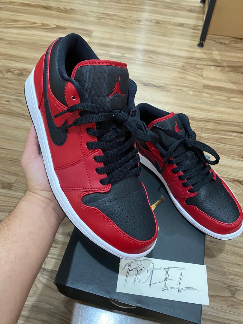 Jordan 1 Low Banned Pebbled Swoosh, Men's Fashion, Footwear, Sneakers