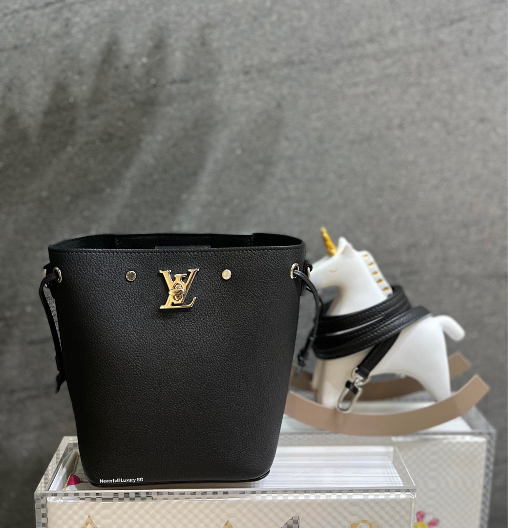 Louis Vuitton Nano Lockme Bucket Shoulder Bag Black Leather
