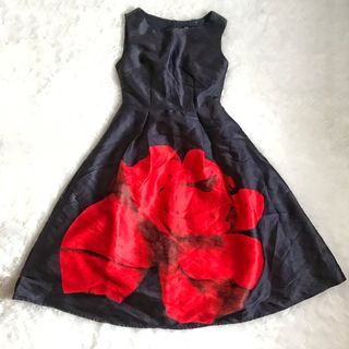 Love + Flair Original Rose Midi Dress - Baju Pesta Premium Satin Navy