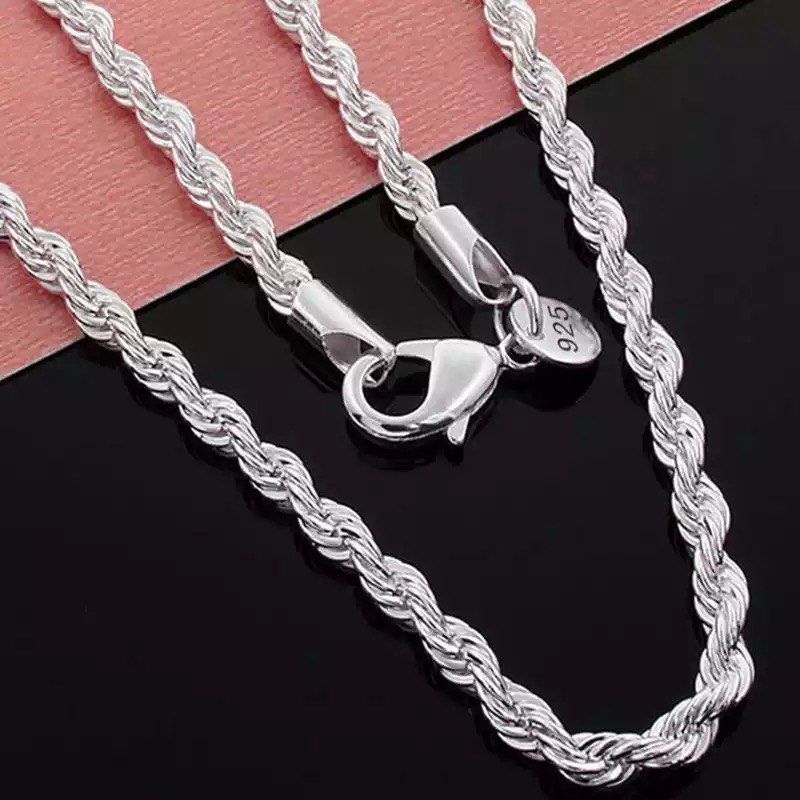Men 925 Stamped Sterling Silver Twisted Rope Design Chain Men s