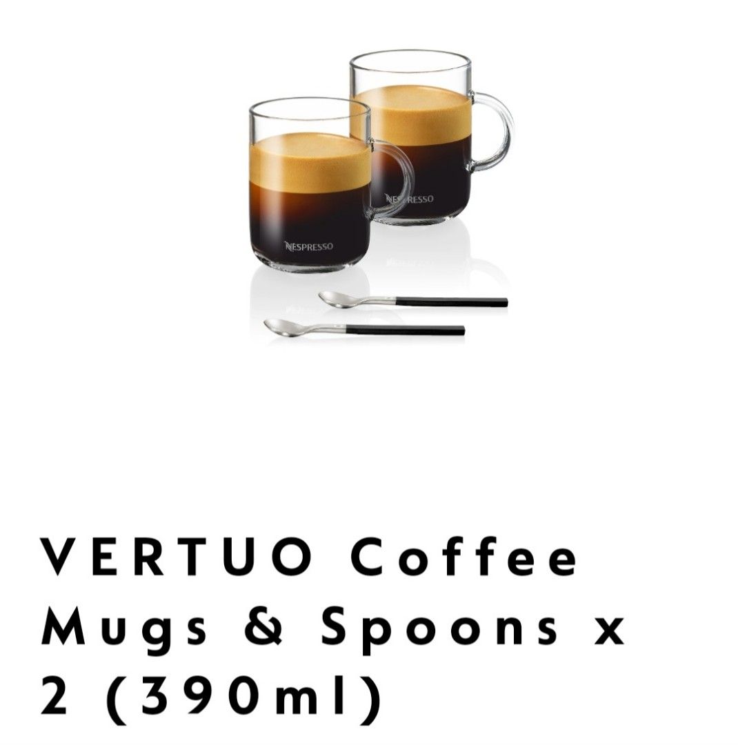 Nespresso 2x Vertuo Coffee Mugs and 2 spoons, Furniture & Home Living,  Kitchenware & Tableware, Coffee & Tea Tableware on Carousell